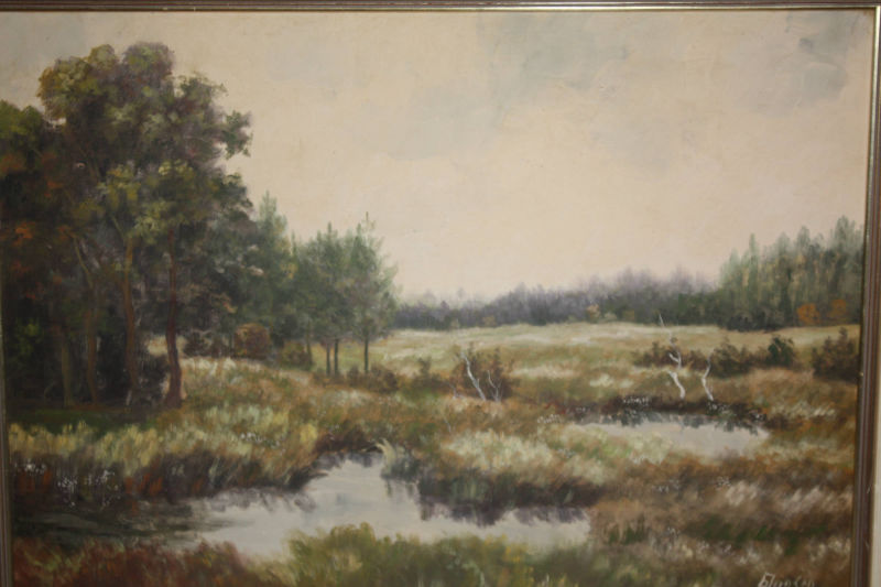 Ölgemälde Emsländische Moorlandschaft, Öl auf Holz, Gerhard Jansen(1901-1977), Maße ( inkl. Rahmen): Breite 79 cm, Höhe 60 cm