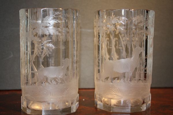 2 antike Jagdbecher Glas 