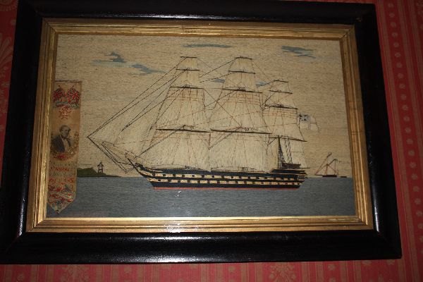 Antikes Kapitänsbild Stickbild HMS Duncan 